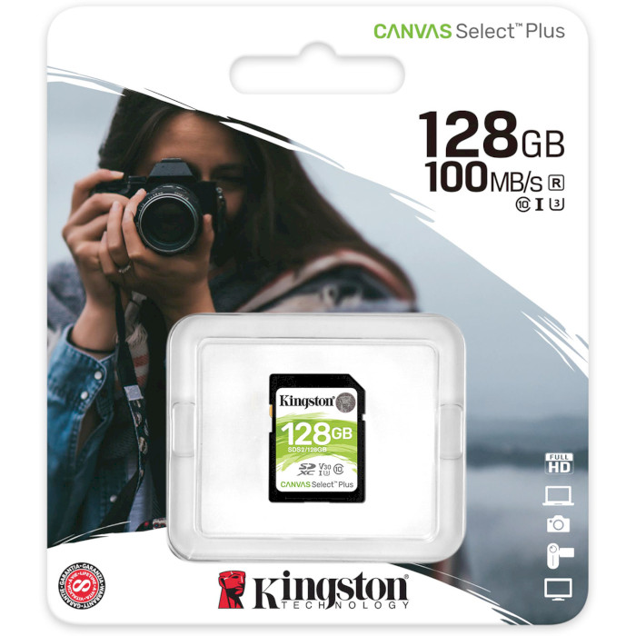 Карта пам'яті KINGSTON SDXC Canvas Select Plus 128GB UHS-I U3 V30 Class 10 (SDS2/128GB)