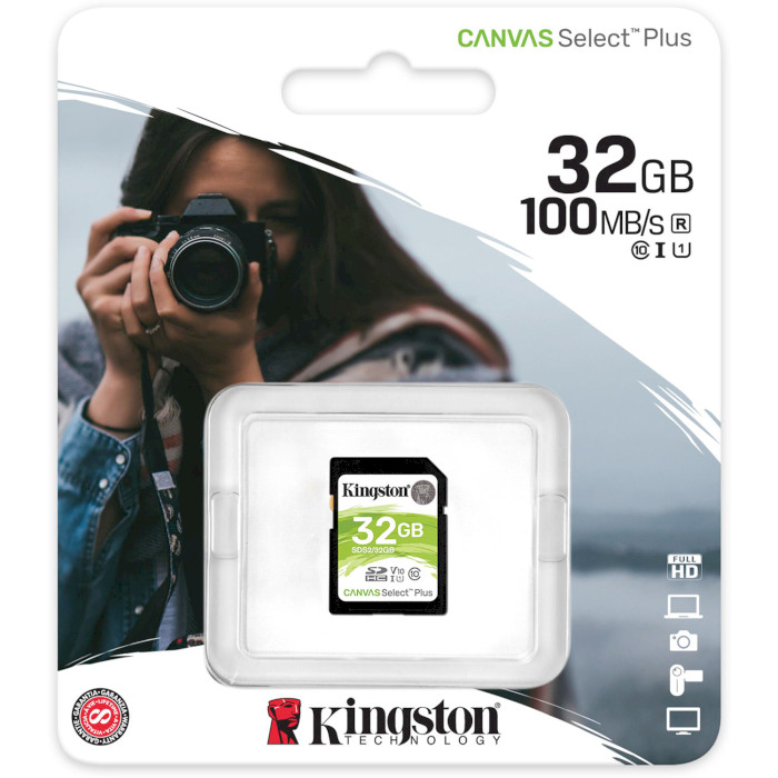 Карта пам'яті KINGSTON SDHC Canvas Select Plus 32GB UHS-I V10 Class 10 (SDS2/32GB)