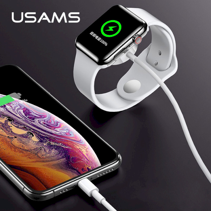 Беспроводное зарядное устройство USAMS 2-in-1 USB Charging Cable for iPhone and Apple Watch White (US-CC076)