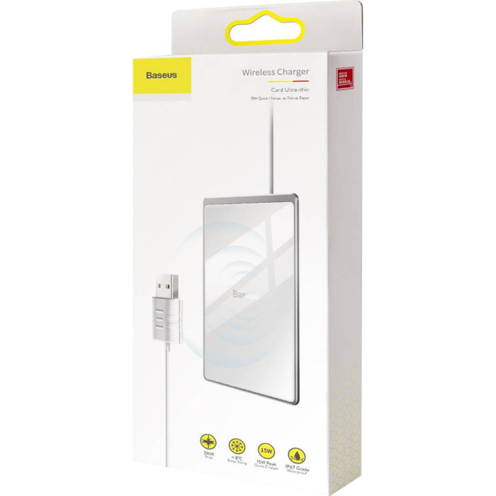 Бездротовий зарядний пристрій BASEUS Card Ultra-Thin Wireless Charger Silver/White (WX01B-S2)