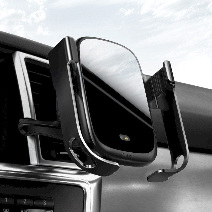 Автотримач для смартфона з бездротовою зарядкою BASEUS Rock-solid Vehicle Mounted Holder Wireless Charger Black (WXHW01-01)