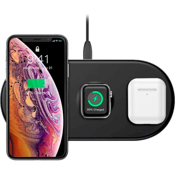 Беспроводное зарядное устройство BASEUS Smart 3-in-1 18W для Apple iPhone/Watch/AirPods Black (WX3IN1-B01)