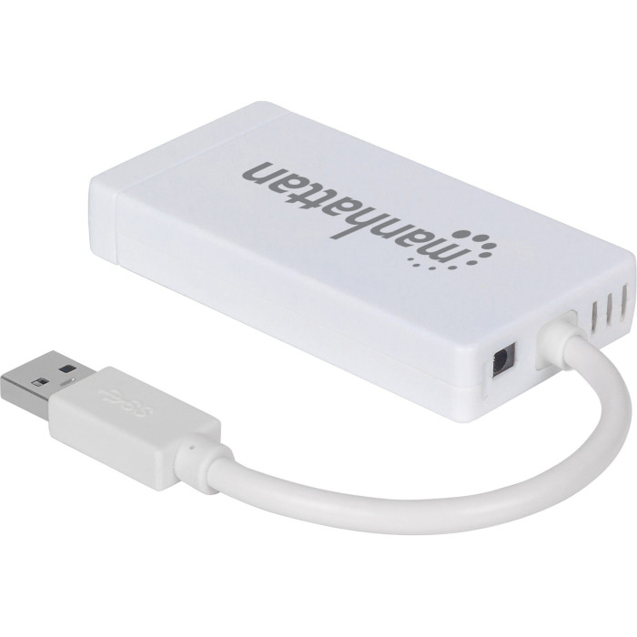 Мережевий адаптер з USB хабом MANHATTAN Pocket Hub 3-port USB3.0 + RJ45 Gigabit Ethernet White (507578)