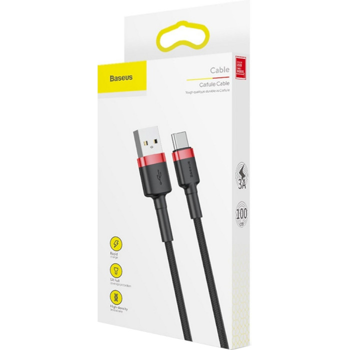 Кабель BASEUS Cafule USB for Type-C 3м Black/Red (CATKLF-U91)