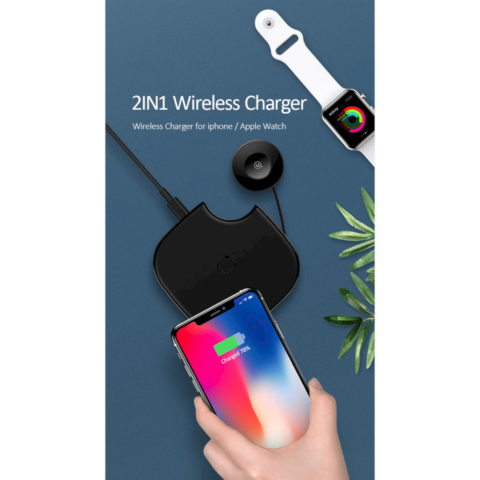 Бездротовий зарядний пристрій USAMS 2-in-1 Wireless Charger for Apple Watch and Mobile Phone Black (US-CD89)