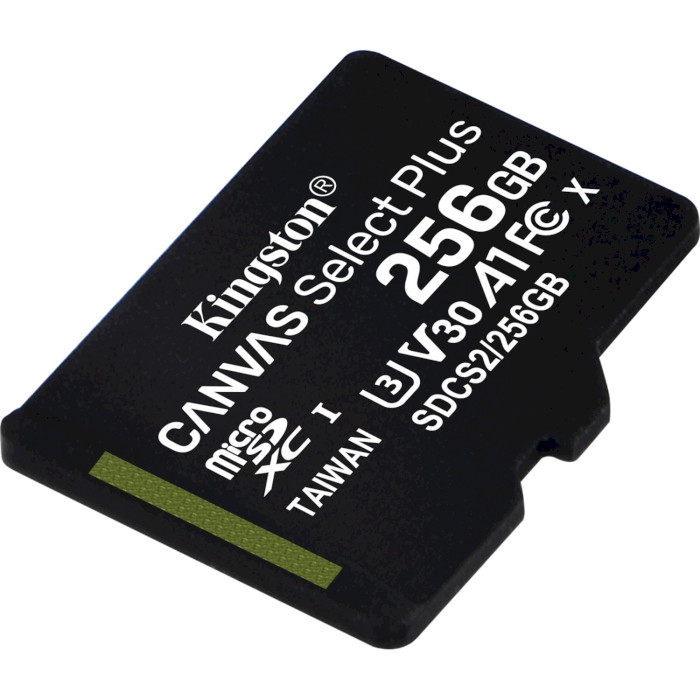 Карта пам'яті KINGSTON microSDXC Canvas Select Plus 256GB UHS-I U3 V30 A1 Class 10 (SDCS2/256GBSP)