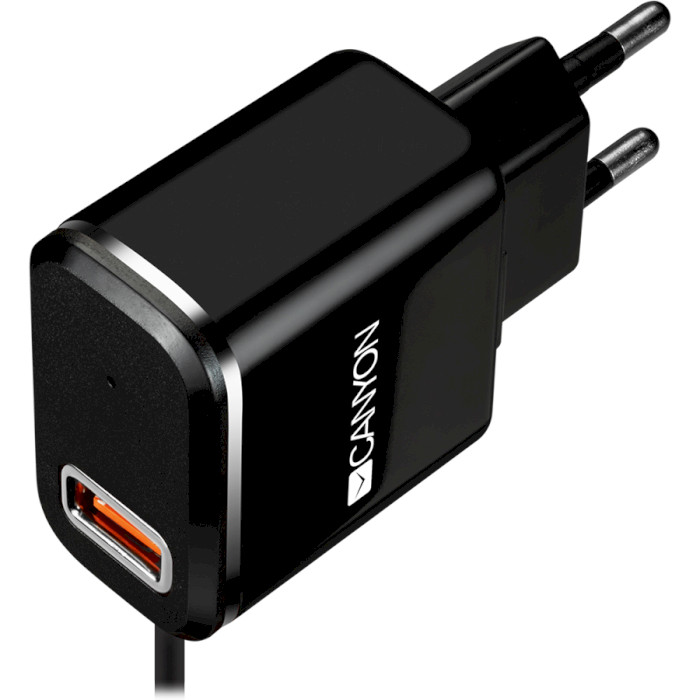 Зарядное устройство CANYON H-041 1xUSB-A, 2.1A Black/Silver w/Micro-USB cable (CNE-CHA041BS)