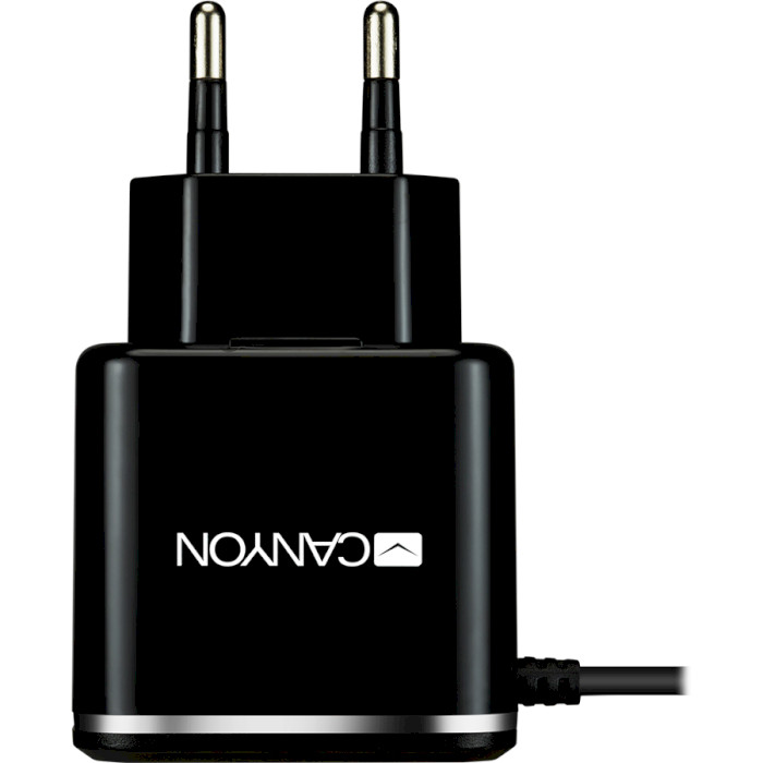 Зарядное устройство CANYON H-041 1xUSB-A, 2.1A Black/Silver w/Micro-USB cable (CNE-CHA041BS)