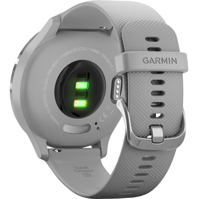 Смарт-годинник GARMIN Vivomove 3 Silver Stainless Steel Bezel with Powder Gray Case and Silicone Band (010-02239-00/20)