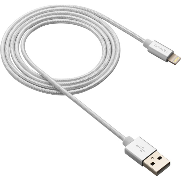 Кабель CANYON MFI-3 Charge & Sync Braided USB-A to Lightning 0.96м White (CNS-MFIC3PW)