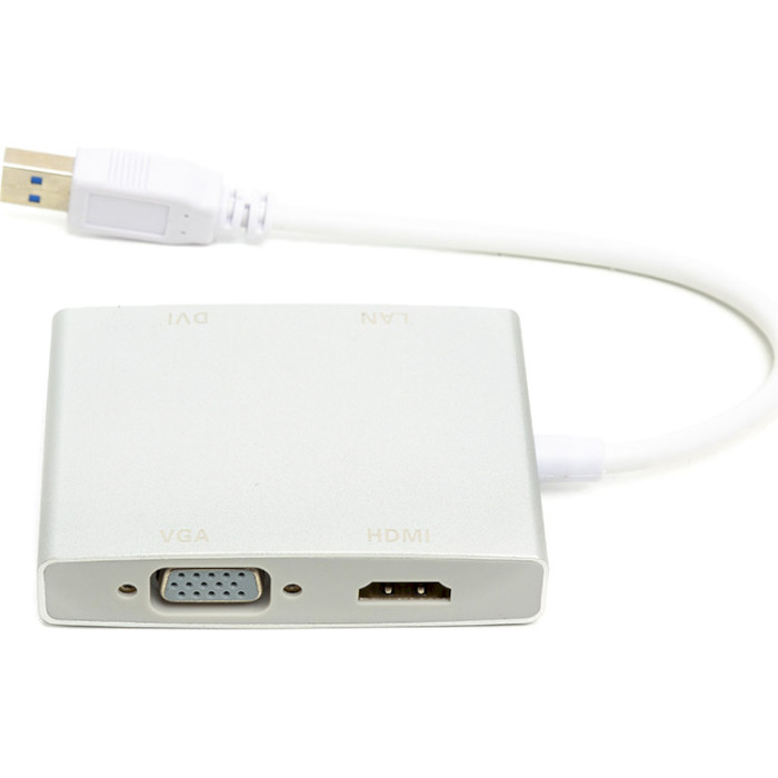 Порт-репликатор POWERPLANT USB-A to 1xHDMI, 1xDVI, 1xVGA, RJ-45 (CA912087)