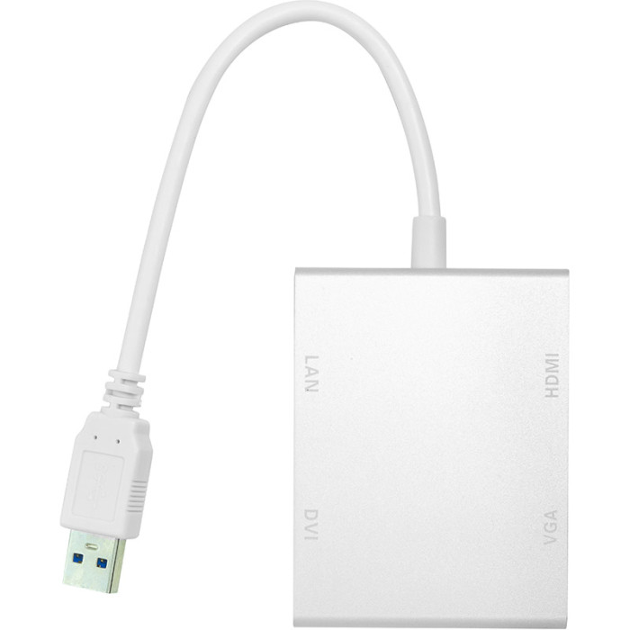Порт-репликатор POWERPLANT USB-A to 1xHDMI, 1xDVI, 1xVGA, RJ-45 (CA912087)