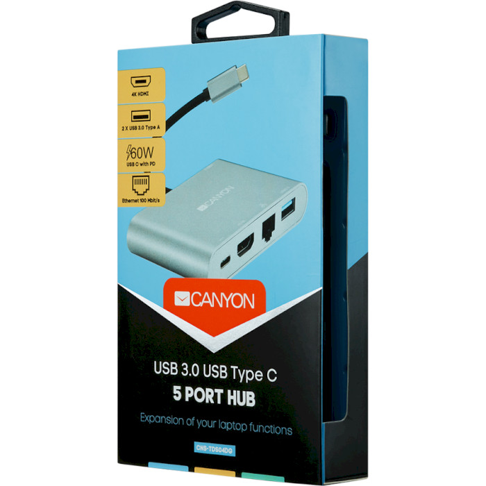 Порт-репликатор CANYON DS-4 USB-C Multiport Docking Station 5-in-1 (CNS-TDS04DG)