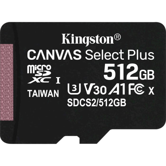 Карта памяти KINGSTON microSDXC Canvas Select Plus 512GB UHS-I U3 V30 A1 Class 10 (SDCS2/512GBSP)