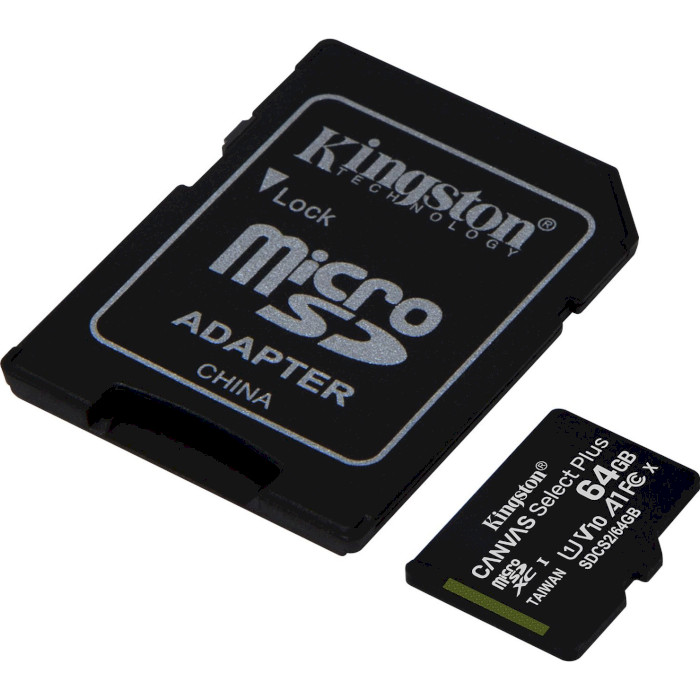 Набор из трёх карт памяти KINGSTON microSDXC Canvas Select Plus 64GB UHS-I V10 A1 Class 10 + SD-adapter (SDCS2/64GB-3P1A)