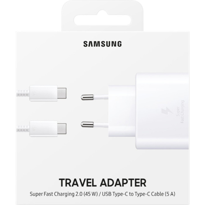 Зарядний пристрій SAMSUNG EP-TA845 45W PD3.0 Super Fast Travel Adapter White w/Type-C to Type-C cable (EP-TA845XWEGRU)