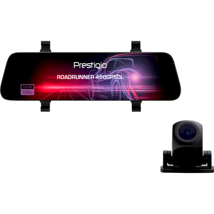 Автомобільний відеореєстратор-дзеркало з камерою заднього виду PRESTIGIO RoadRunner 450GPSDL (PCDVRR450GPSDL)