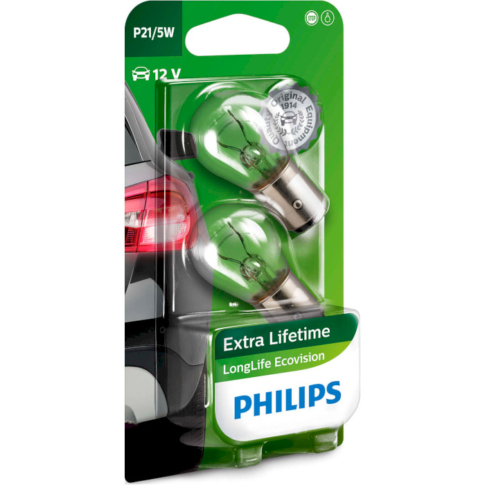 Лампа розжарювання PHILIPS LongLife EcoVision P21/5W 2шт (12499LLECOB2)