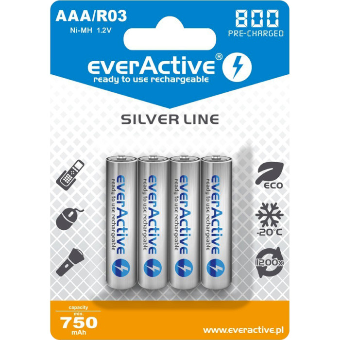 Акумулятор EVERACTIVE Silver Line AAA 800mAh 4шт/уп (EVHRL03-800)