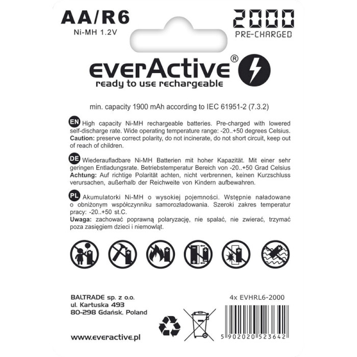 Аккумулятор EVERACTIVE Silver Line AA 2000mAh 4шт/уп (EVHRL6-2000)