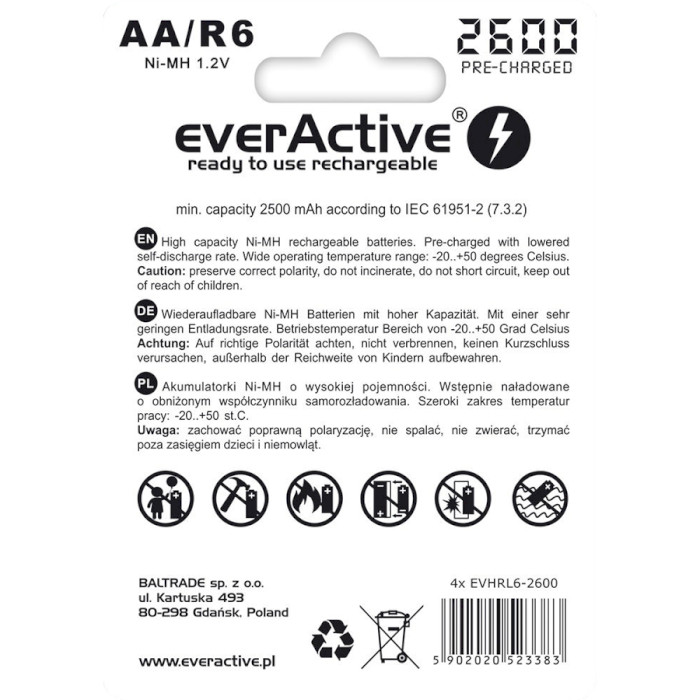 Аккумулятор EVERACTIVE Professional Line AA 2600mAh 4шт/уп (EVHRL6-2600)