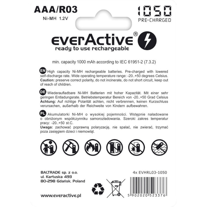 Аккумулятор EVERACTIVE Professional Line AAA 1050mAh 4шт/уп (EVHRL03-1050)
