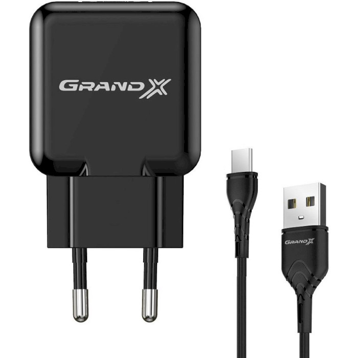 Зарядний пристрій GRAND-X CH-03 1xUSB-A, 2.1A Black w/Type-C cable (CH-03T)