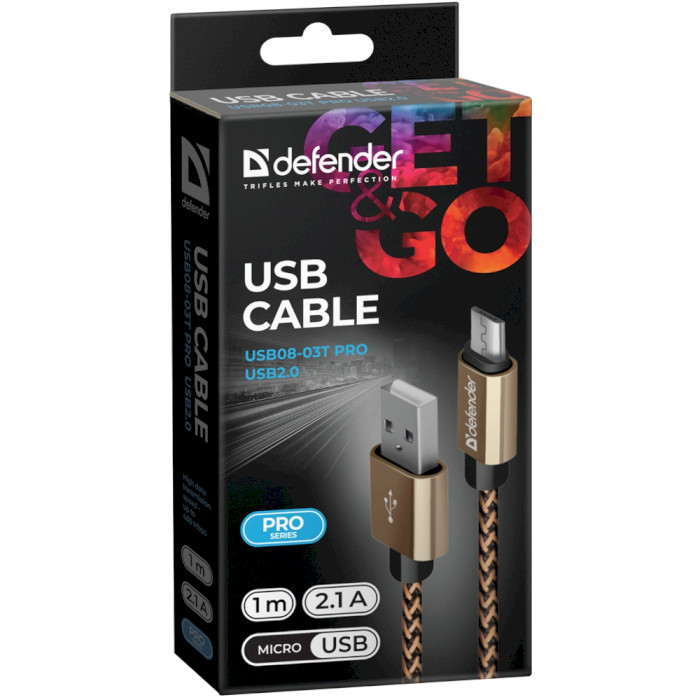 Кабель DEFENDER USB08-03T PRO USB2.0 AM/Micro-BM Gold 1м (87800)