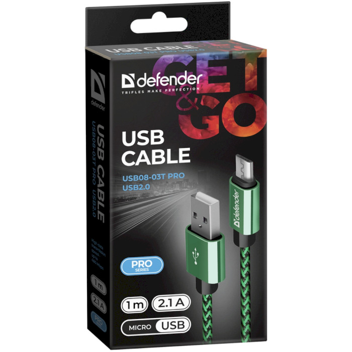 Кабель DEFENDER USB08-03T PRO USB2.0 AM/Micro-BM Green 1м (87804)