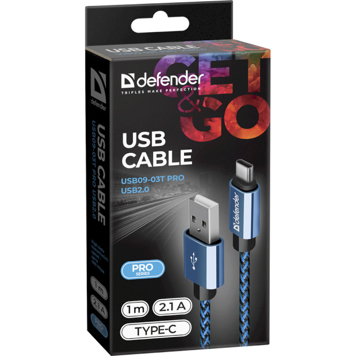 Кабель DEFENDER USB09-03T Pro Blue 1м (87817)