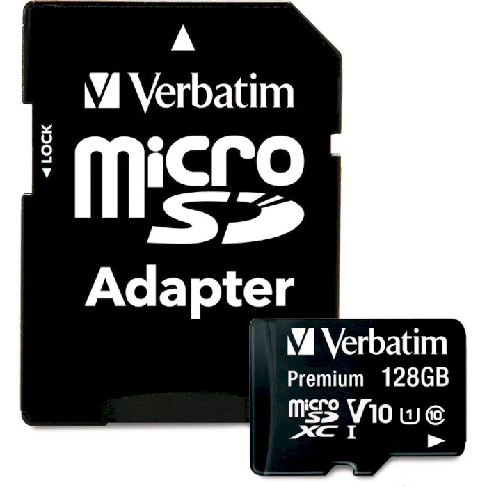 Карта пам'яті VERBATIM microSDXC Premium 128GB UHS-I V10 Class 10 + SD-adapter (44085)