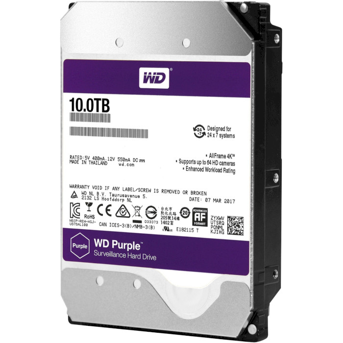 Жёсткий диск 3.5" WD Purple 10TB SATA/256MB (WD102PURZ)