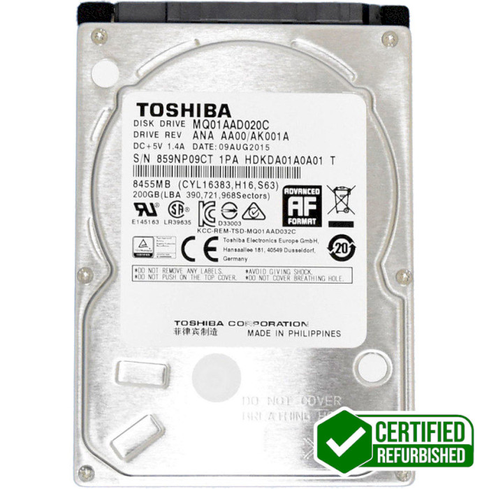Жорсткий диск 2.5" TOSHIBA MQ01AAD-C 200GB SATA/8MB (MQ01AAD020C-FR) Refurbished