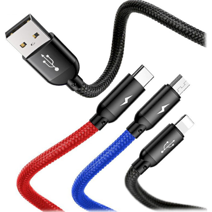 Кабель BASEUS Three Primary Colors 3-in-1 Cable USB for Micro/Lightning/Type-C 0.3м (CAMLT-ASY01)