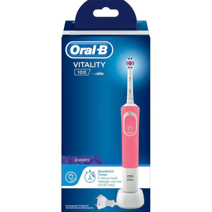 Електрична зубна щітка BRAUN ORAL-B Vitality 100 3D White D100.413.1 Pink