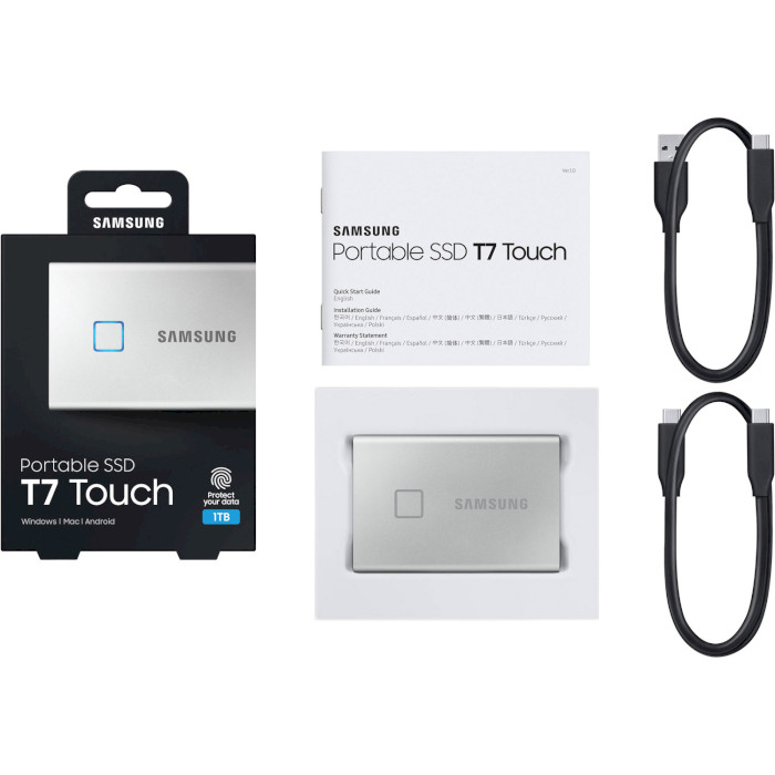 Портативний SSD диск SAMSUNG T7 Touch 1TB USB3.2 Gen1 Silver (MU-PC1T0S/WW)