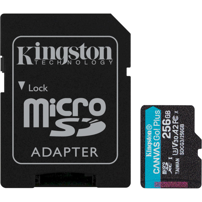 Карта памяти KINGSTON microSDXC Canvas Go! Plus 256GB UHS-I U3 V30 A2 Class 10 + SD-adapter (SDCG3/256GB)