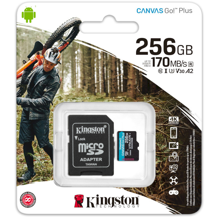 Карта памяти KINGSTON microSDXC Canvas Go! Plus 256GB UHS-I U3 V30 A2 Class 10 + SD-adapter (SDCG3/256GB)