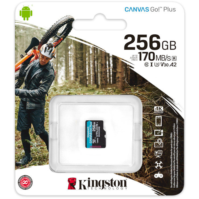 Карта пам'яті KINGSTON microSDXC Canvas Go! Plus 256GB UHS-I U3 V30 A2 Class 10 (SDCG3/256GBSP)