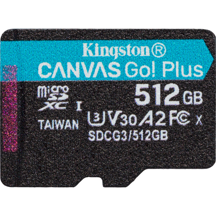Карта памяти KINGSTON microSDXC Canvas Go! Plus 512GB UHS-I U3 V30 A2 Class 10 (SDCG3/512GBSP)