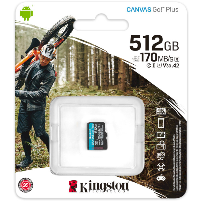 Карта пам'яті KINGSTON microSDXC Canvas Go! Plus 512GB UHS-I U3 V30 A2 Class 10 (SDCG3/512GBSP)