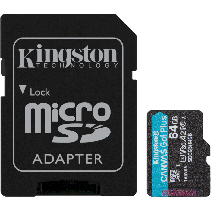 Карта пам'яті KINGSTON microSDXC Canvas Go! Plus 64GB UHS-I U3 V30 A2 Class 10 + SD-adapter (SDCG3/64GB)