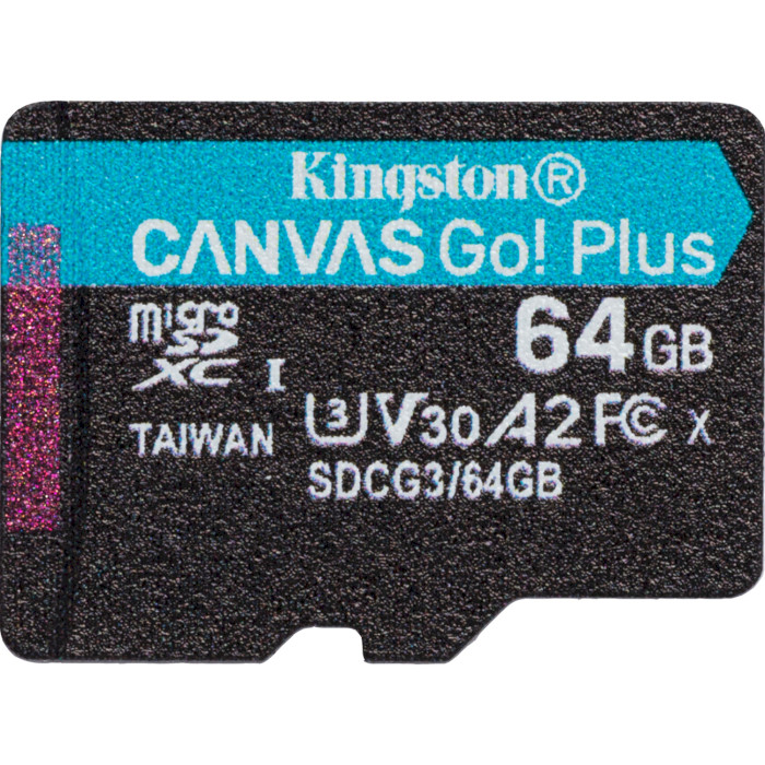 Карта пам'яті KINGSTON microSDXC Canvas Go! Plus 64GB UHS-I U3 V30 A2 Class 10 (SDCG3/64GBSP)