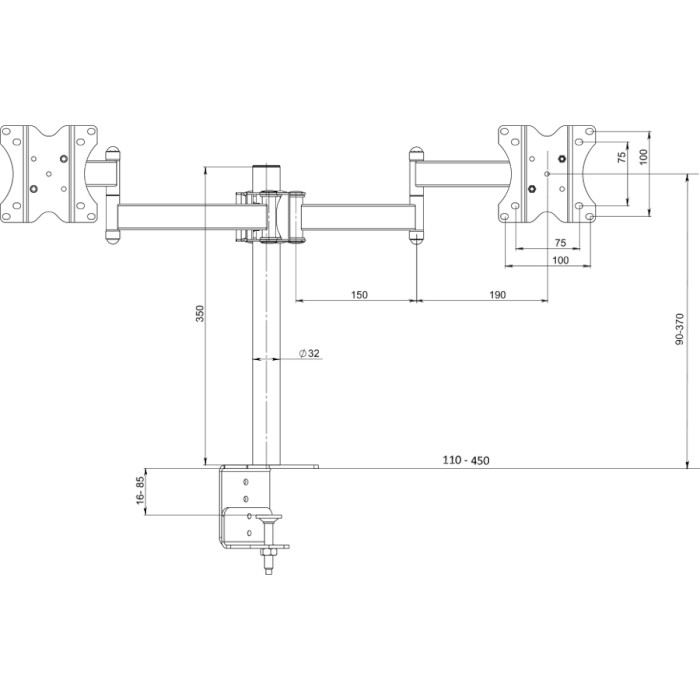 Крепление настольное для 2-х мониторов KSL DM32T 13"-28" Black