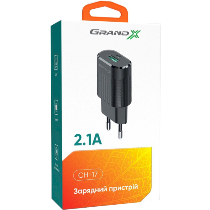 Зарядное устройство GRAND-X CH-17 1xUSB-A, 2.1A Black