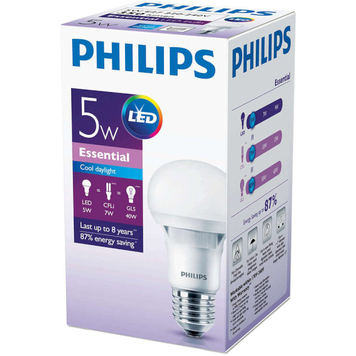 Лампочка LED PHILIPS LEDbulb A60 E27 5W 6500K 220V (929001204187)