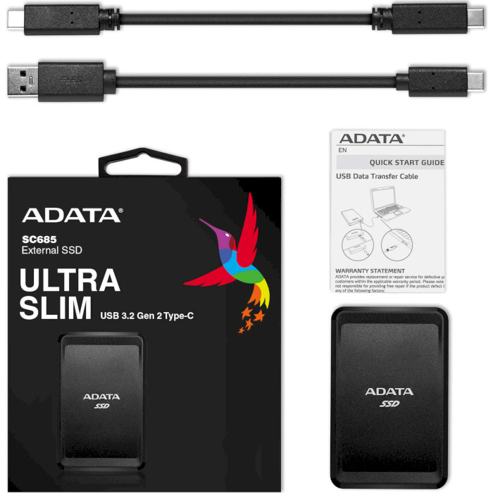 Портативный SSD диск ADATA SC685 250GB USB3.2 Gen1 Black (ASC685-250GU32G2-CBK)