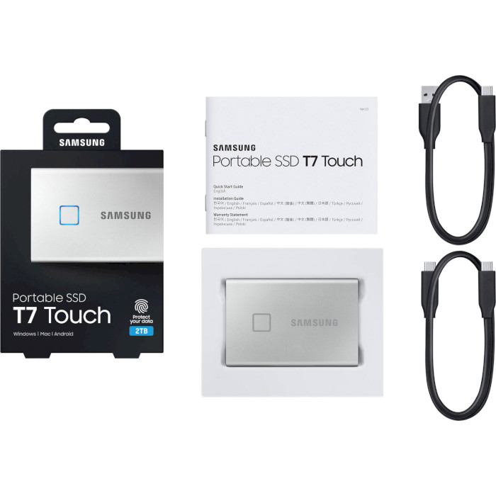 Портативный SSD диск SAMSUNG T7 Touch 2TB USB3.2 Gen1 Silver (MU-PC2T0S/WW)