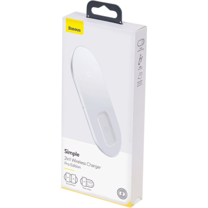 Беспроводное зарядное устройство BASEUS Simple 2-in-1 Wireless Charger 15W Pro Edition White (WXJK-C02)