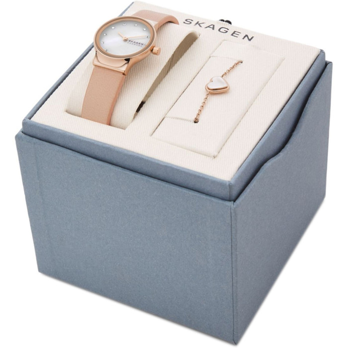 Часы SKAGEN Freja Two-Hand Pink Leather Watch + Bracelet Box Set (SKW1113)